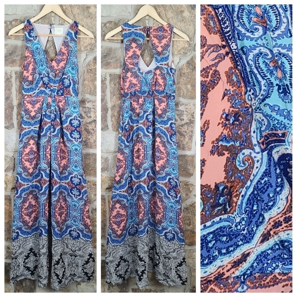 Maeve 0 Medallion Cutout Paisley Boho Maxi Dress Anthro
